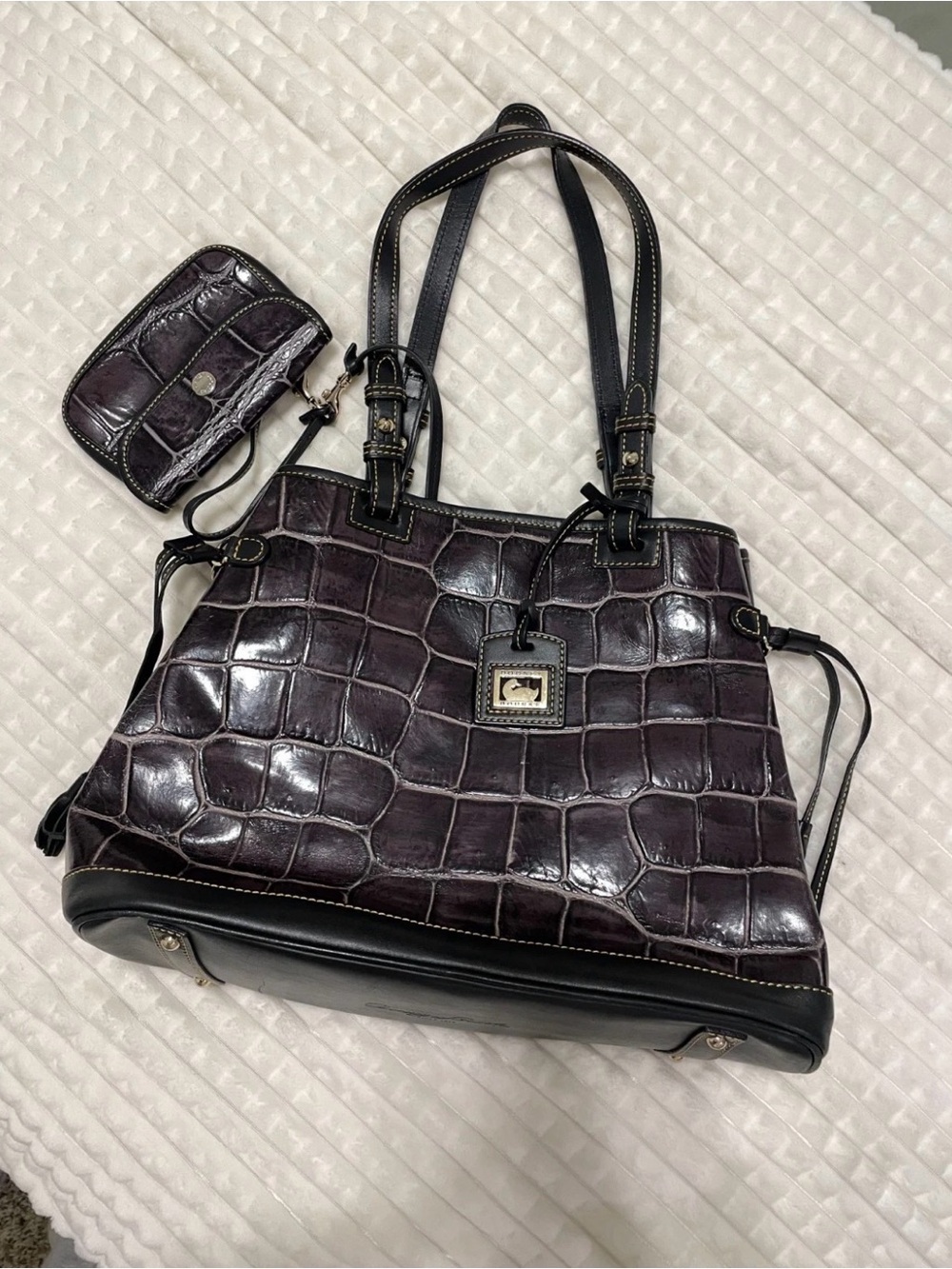 Vintage Dooney and Bourke Crocodile Embossed Leather Tote Bag & Wristlet